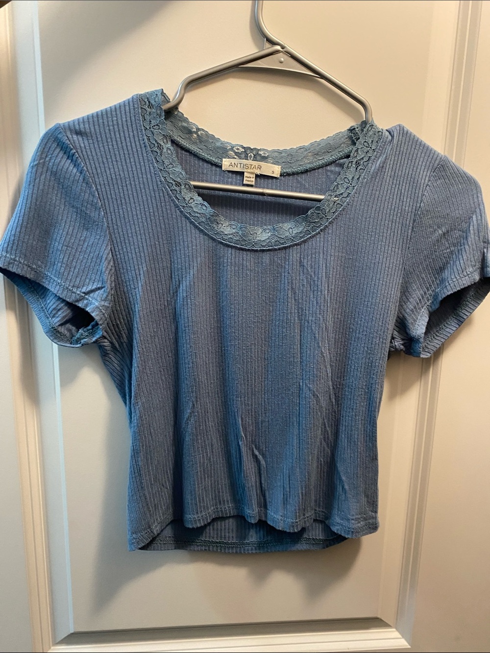 Antistar Ripped Lace Baby Blue Crop Top